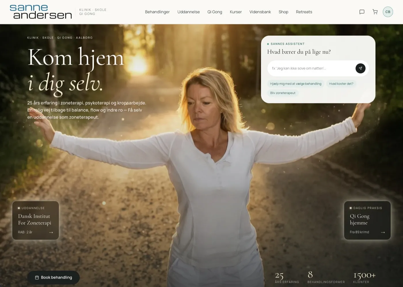 Sanne Andersen's homepage: clinic, school, Qi Gong, shop and AI guide on one platform